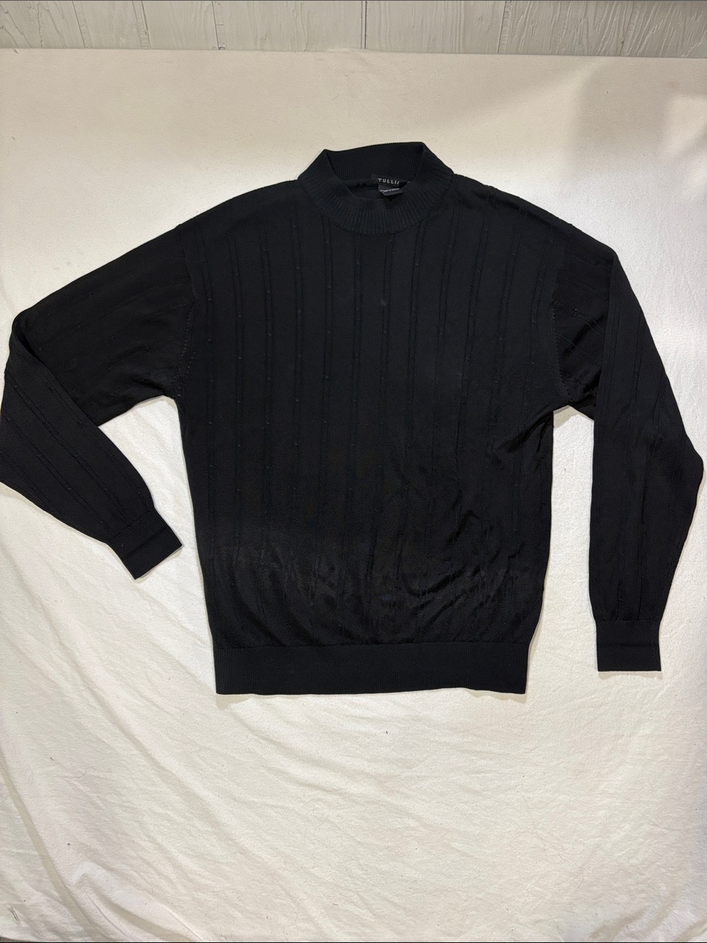 Tulliano Black Silk Blend Mock Neck Ribbed Sweater - Size Medium